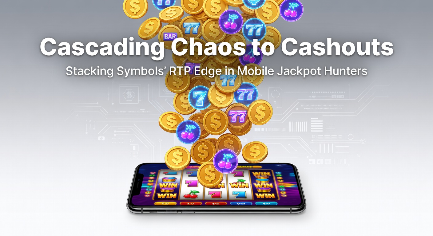 Close-up of stacked symbols cascading into jackpot explosion on a mobile device, with RTP meter highlighting edge gains