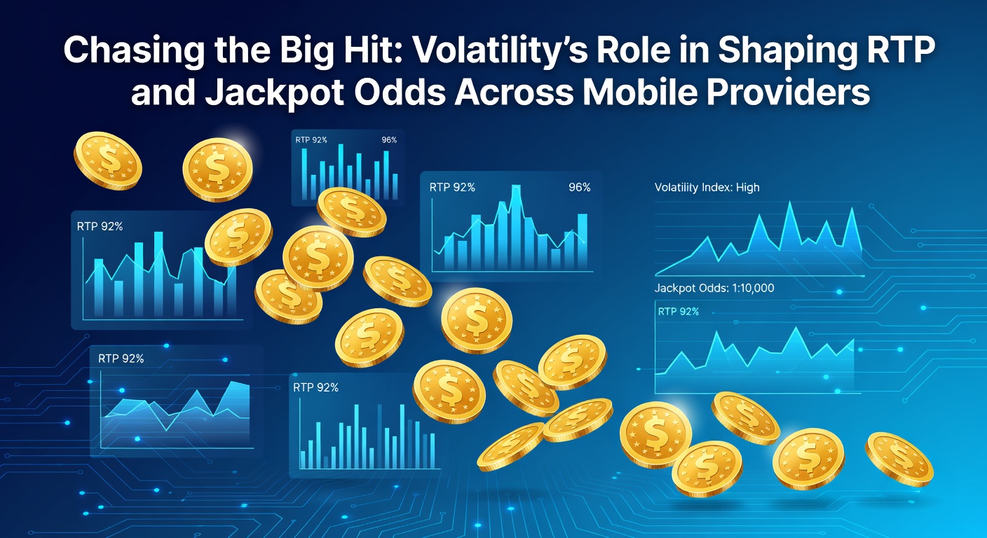 Jackpot wheel exploding with coins and volatility charts overlaying mobile slot interfaces, highlighting odds fluctuations