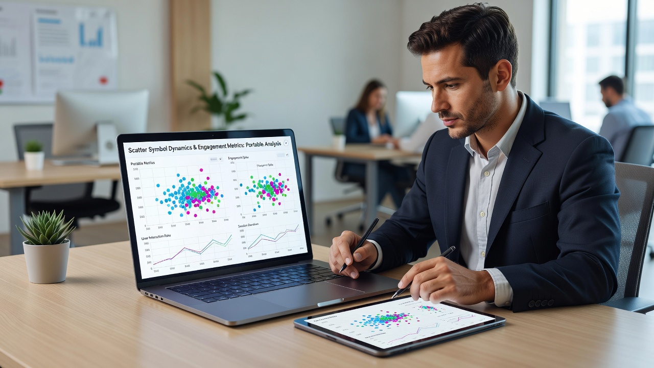 Mobile device displaying scatter symbol statistics and engagement graphs from slot analytics dashboard