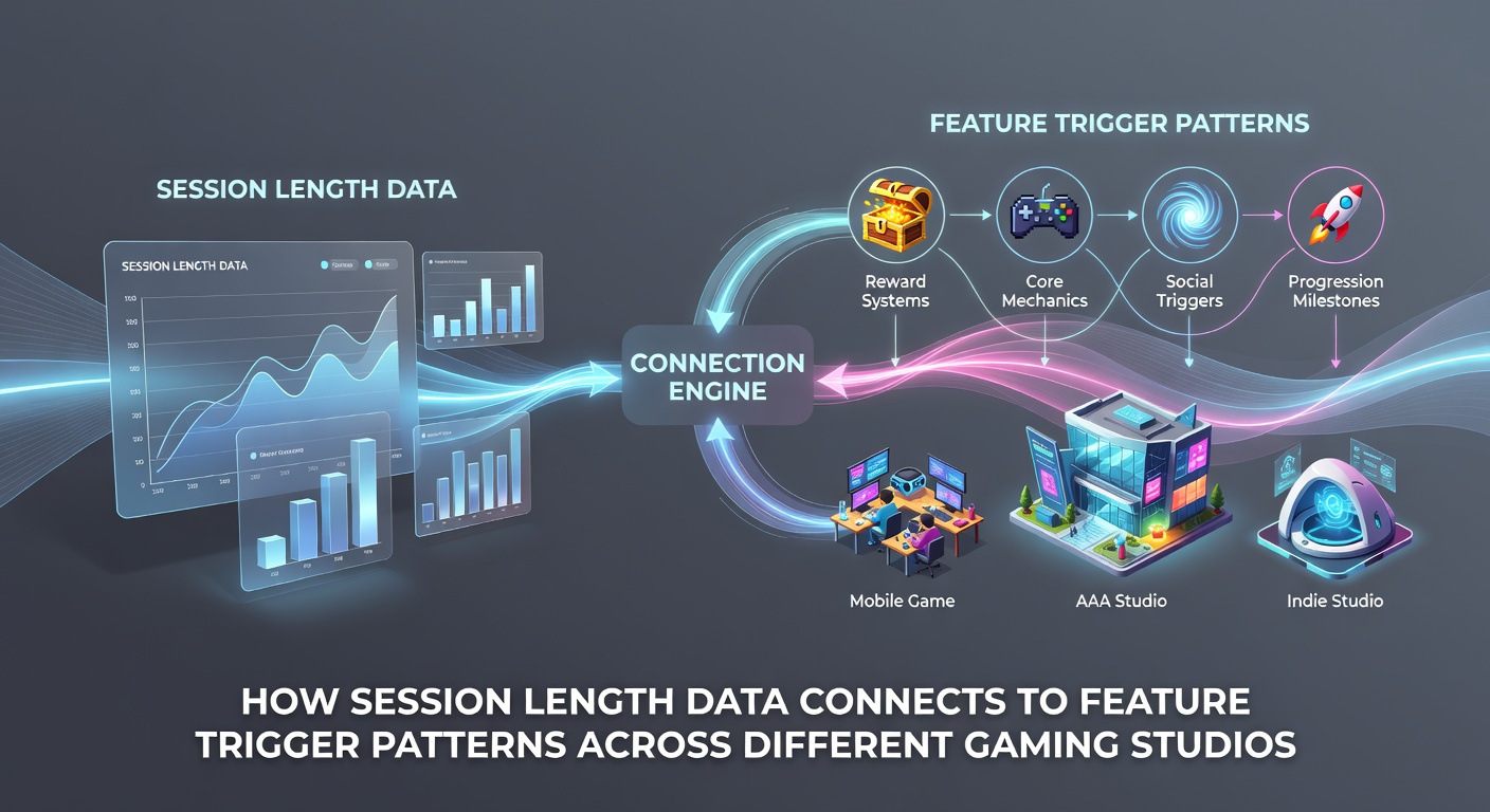 Data visualization showing session length metrics alongside feature trigger frequencies from multiple gaming studios
