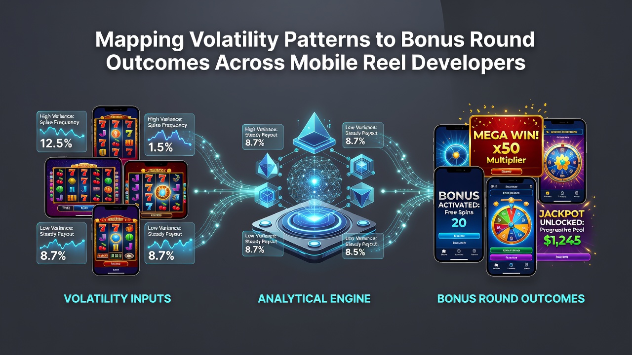 Chart displaying bonus round outcome distributions matched to volatility tiers from several mobile reel development studios