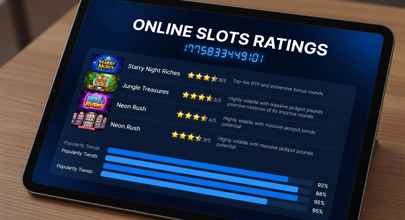 Close-up of a mobile slot rating dashboard displaying RTP graphs, volatility bars, and certified lab badges amid colorful reel animations