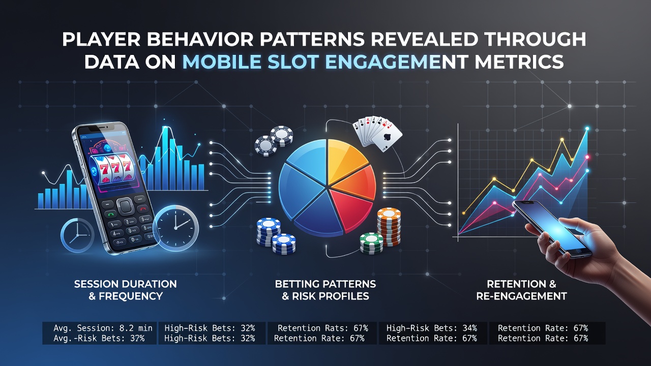 Mobile device displaying slot game interface with engagement analytics overlay