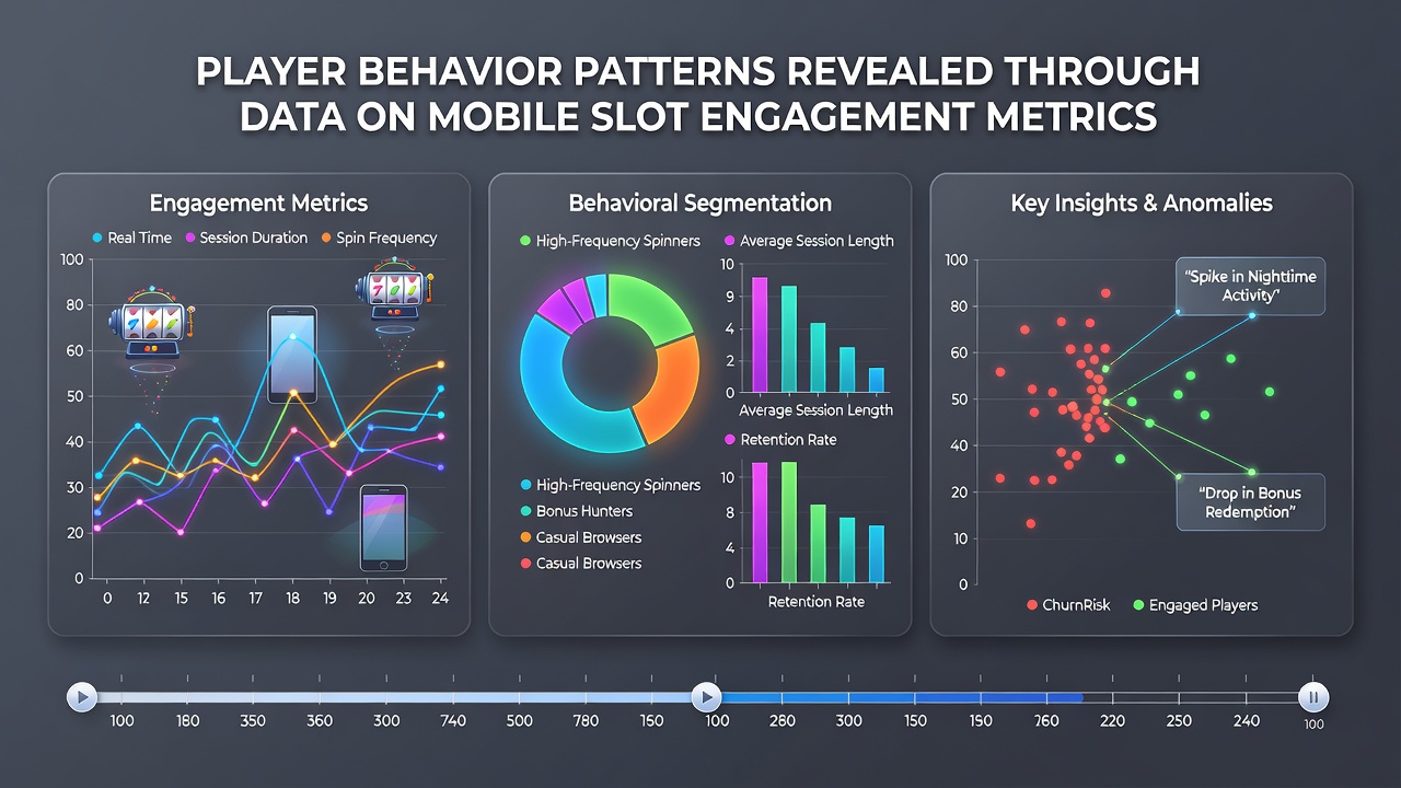 Analytics dashboard showing mobile slot player behavior graphs and heatmaps