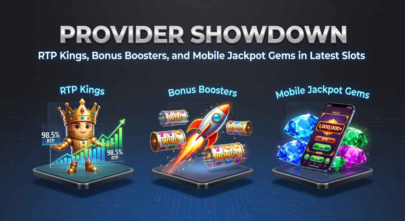 Dynamic slot reels exploding with bonus symbols and jackpot gems under neon lights, showcasing provider showdown intensity