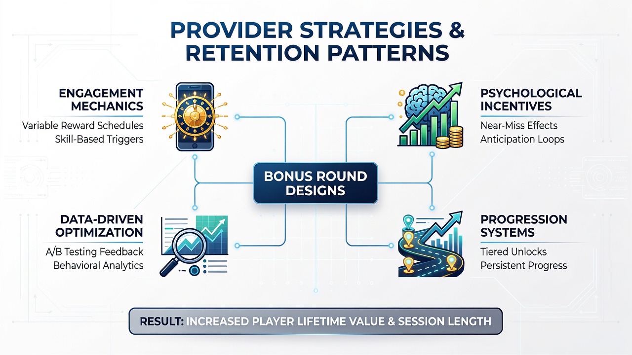 Analytics dashboard displaying retention curves and bonus activation frequency for several mobile jackpot titles