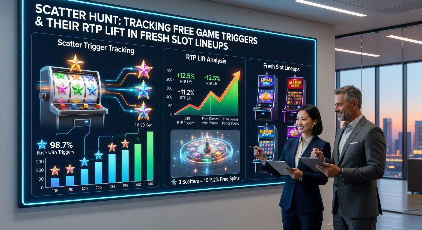 Close-up of slot reels with multiple scatter icons triggering a cascade of free spins, multipliers glowing, and RTP meter climbing in a modern game interface