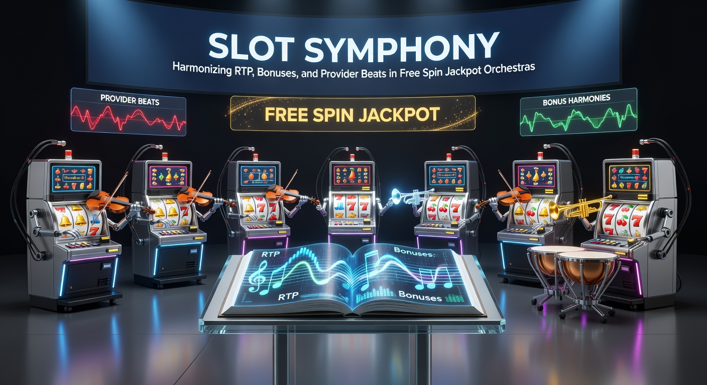 Vibrant slot machine reels spinning with musical notes and jackpot symbols blending in a symphony of lights and colors